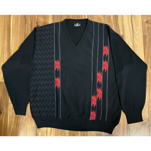Tuscan Sweater Made In Italy Mens Black/Red V-Neck Wool Blend? Knit Pullover
